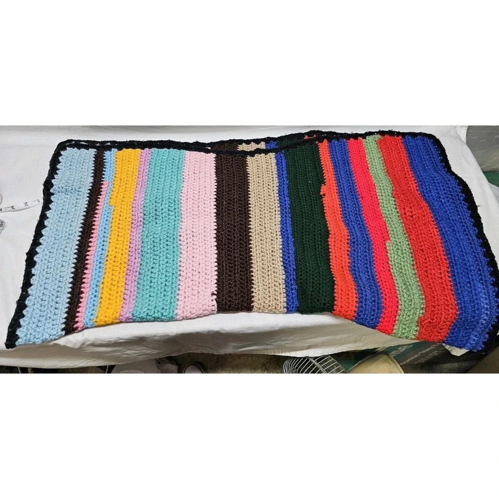 Vintage Large Colorful Crocheted Afghan Blanket Throw 35x38 Handwoven Grannycore